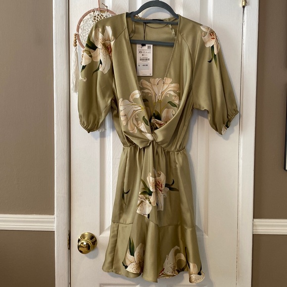 Zara Dresses Zara Sage Green Snd Floral Ruffle Dress Poshmark